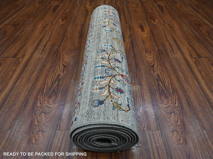 2'9" x 12'0" New Hand Knotted Grey Wool Runner Oriental Rug - MOA10289302
