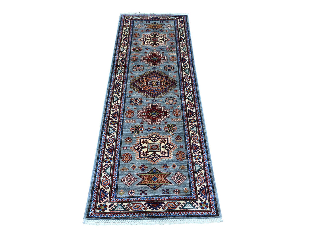 2'5" x 6'10" New Hand Knotted Grey Wool Runner Oriental Rug - MOA10289313