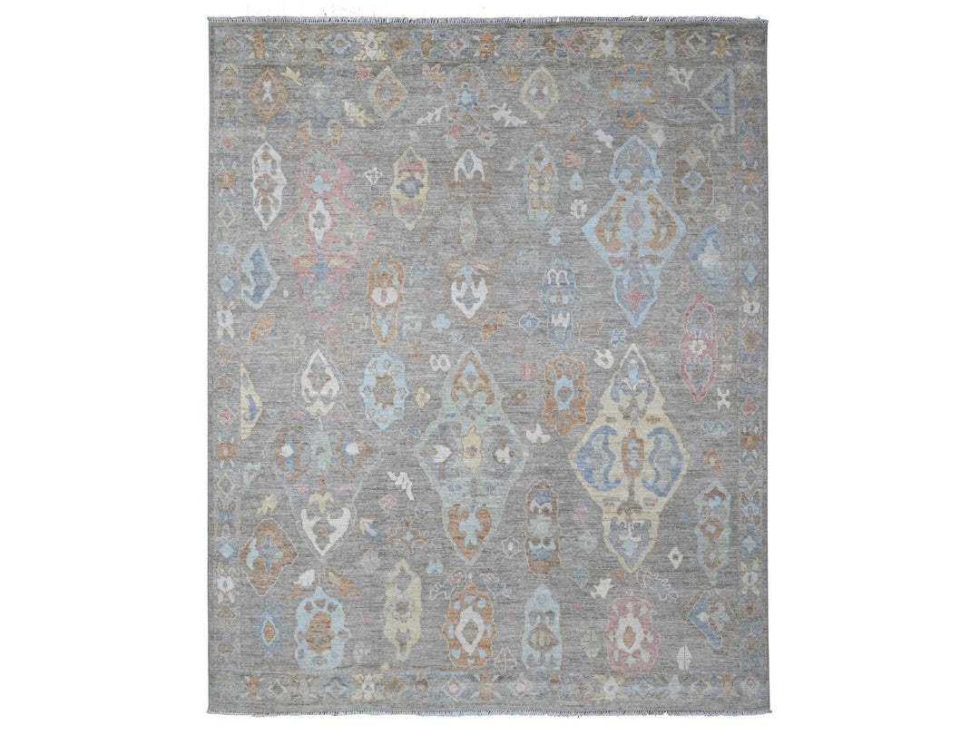 7'11" x 9'8" New Hand Knotted Grey Wool Rectangle Oriental Rug - MOA10289318