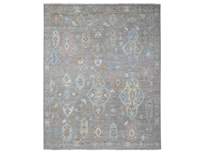 7'11" x 9'8" New Hand Knotted Grey Wool Rectangle Oriental Rug - MOA10289318