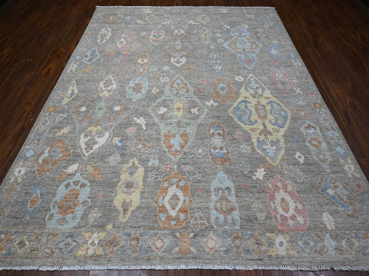 7'11" x 9'8" New Hand Knotted Grey Wool Rectangle Oriental Rug - MOA10289318