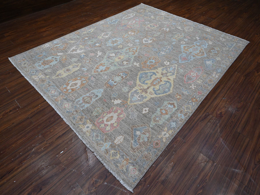 7'11" x 9'8" New Hand Knotted Grey Wool Rectangle Oriental Rug - MOA10289318