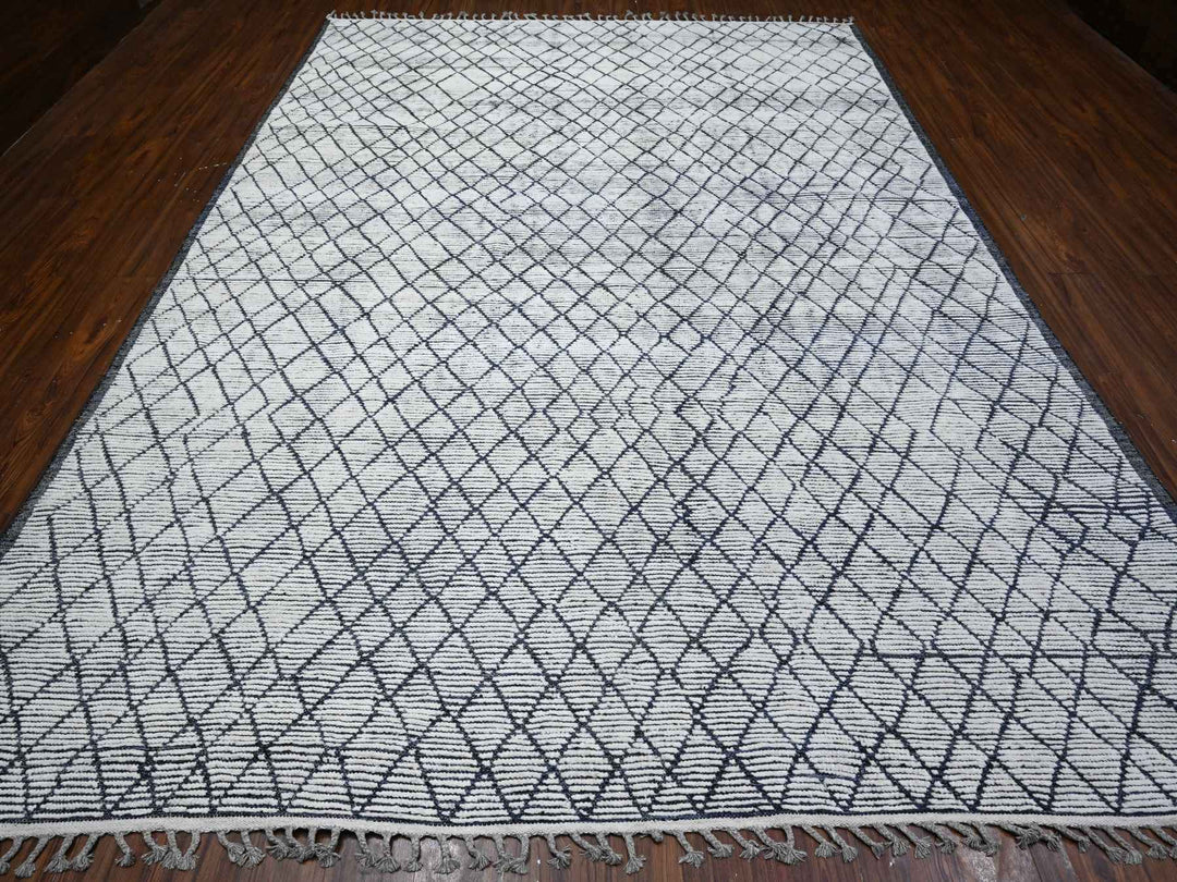 9'1" x 12'4" New Hand Knotted Ivory Wool Rectangle Oriental Rug - MOA10289334