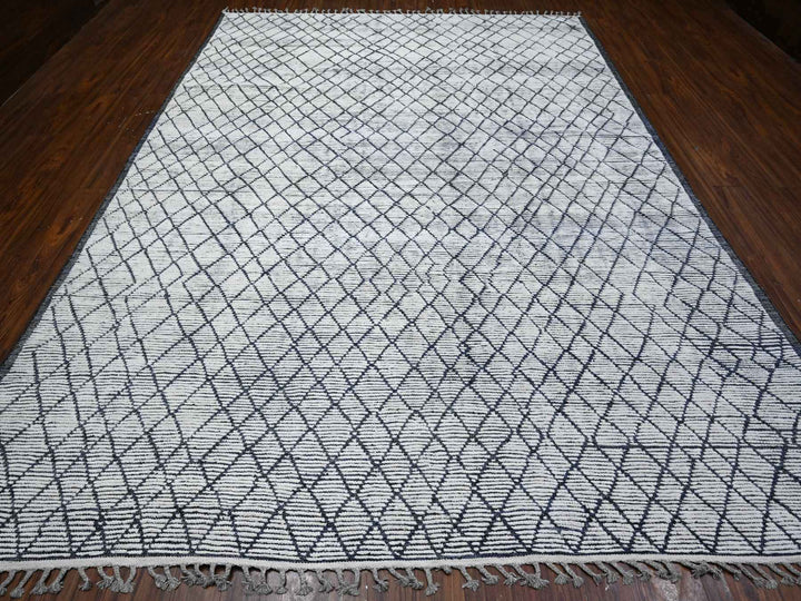 9'1" x 12'4" New Hand Knotted Ivory Wool Rectangle Oriental Rug - MOA10289334