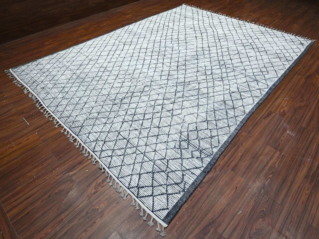 9'1" x 12'4" New Hand Knotted Ivory Wool Rectangle Oriental Rug - MOA10289334