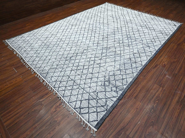 9'1" x 12'4" New Hand Knotted Ivory Wool Rectangle Oriental Rug - MOA10289334