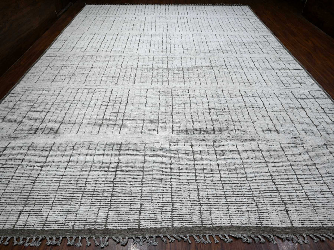 12'2" x 15'9" New Hand Knotted Ivory Wool Rectangle Oriental Rug - MOA10289335