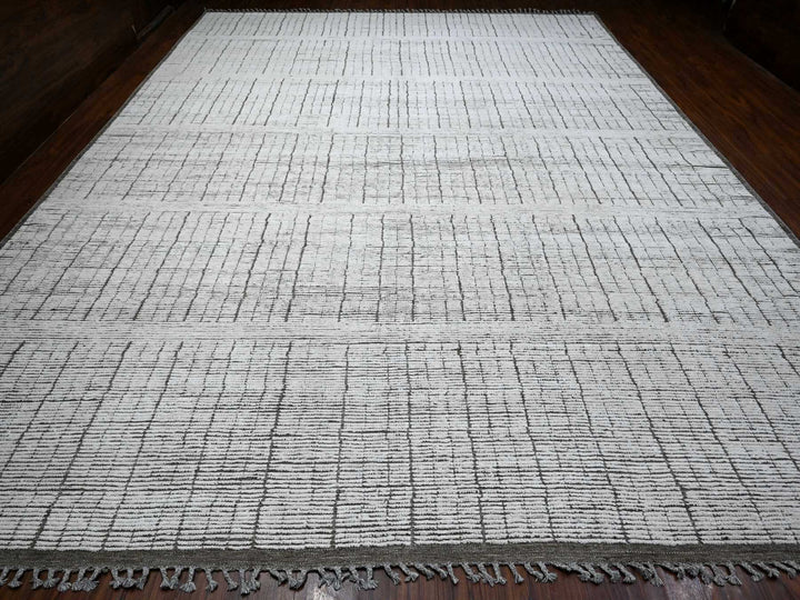 12'2" x 15'9" New Hand Knotted Ivory Wool Rectangle Oriental Rug - MOA10289335