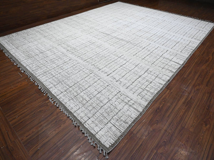 12'2" x 15'9" New Hand Knotted Ivory Wool Rectangle Oriental Rug - MOA10289335