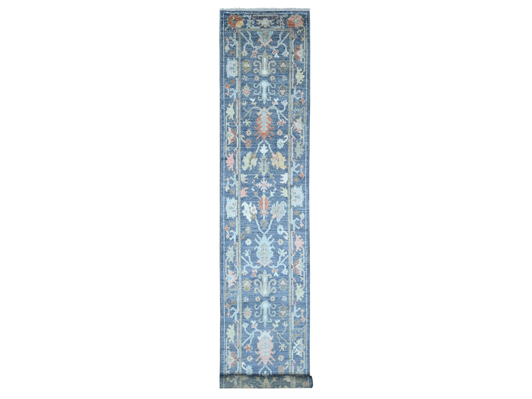 2'7" x 16'0" New Hand Knotted Blue Wool Runner Oriental Rug - MOA10289349