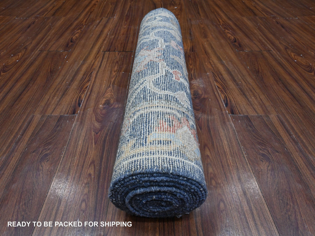 2'7" x 16'0" New Hand Knotted Blue Wool Runner Oriental Rug - MOA10289349