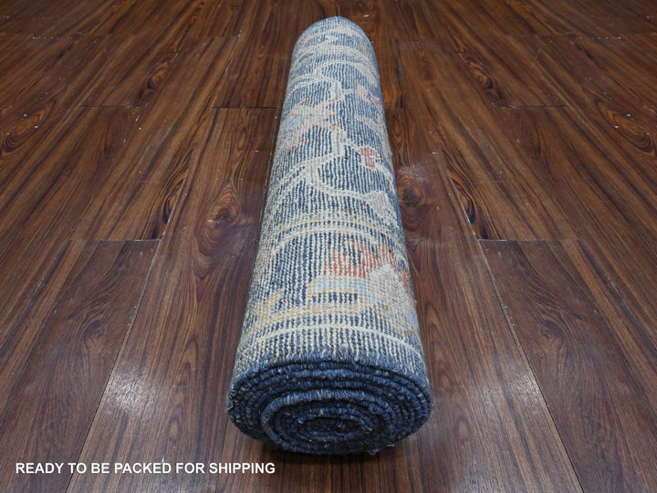 2'7" x 16'0" New Hand Knotted Blue Wool Runner Oriental Rug - MOA10289349