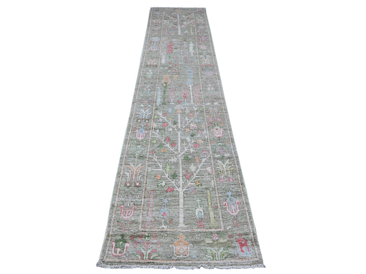 2'7" x 11'10" New Hand Knotted Green Wool Runner Oriental Rug - MOA10289350