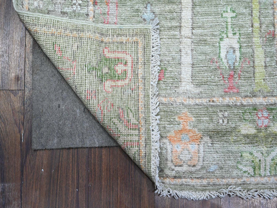 2'7" x 11'10" New Hand Knotted Green Wool Runner Oriental Rug - MOA10289350