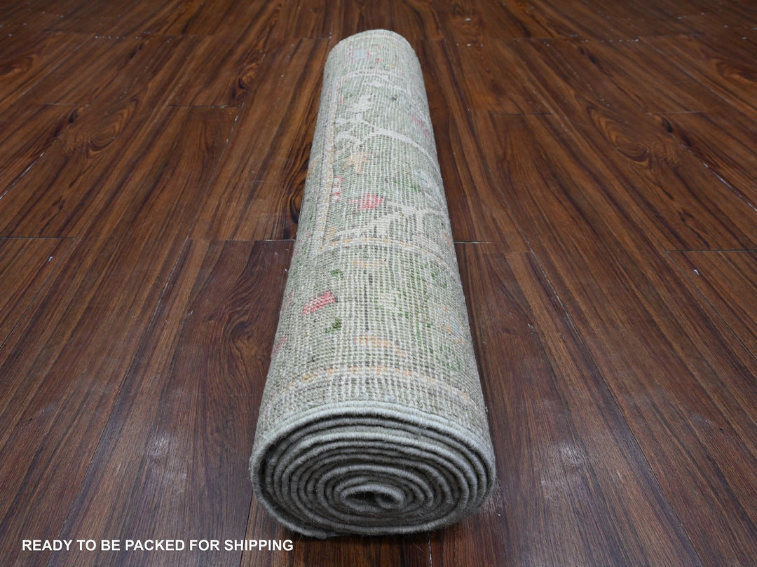 2'7" x 11'10" New Hand Knotted Green Wool Runner Oriental Rug - MOA10289350