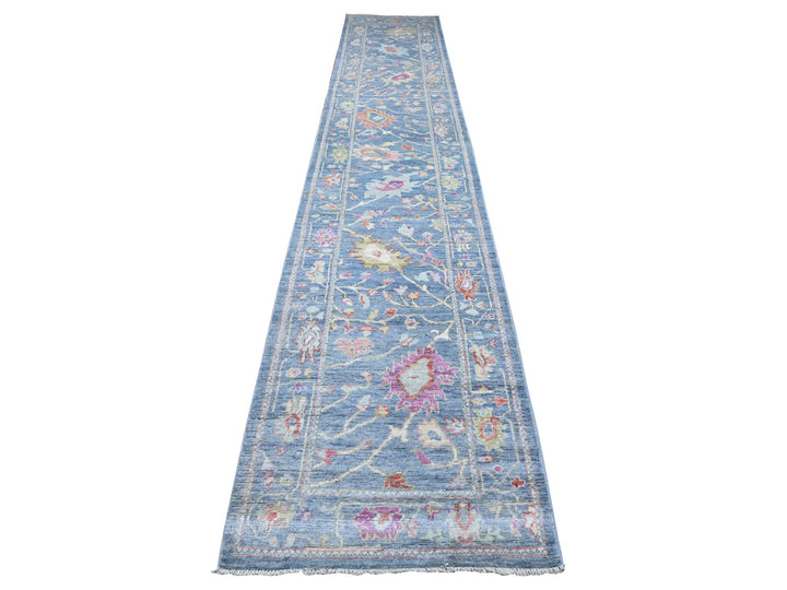 2'9" x 15'3" New Hand Knotted Blue Wool Runner Oriental Rug - MOA10289351