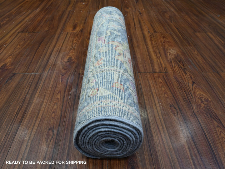 2'9" x 15'3" New Hand Knotted Blue Wool Runner Oriental Rug - MOA10289351