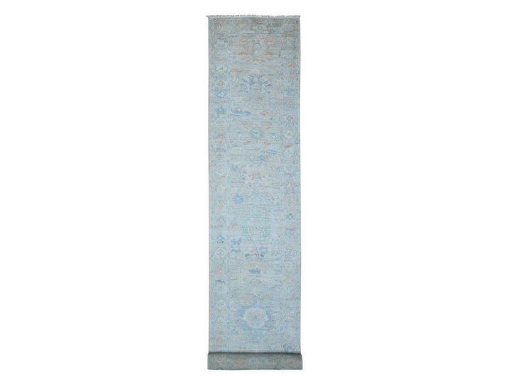 3'1" x 19'10" New Hand Knotted Grey Wool Runner Oriental Rug - MOA10289358
