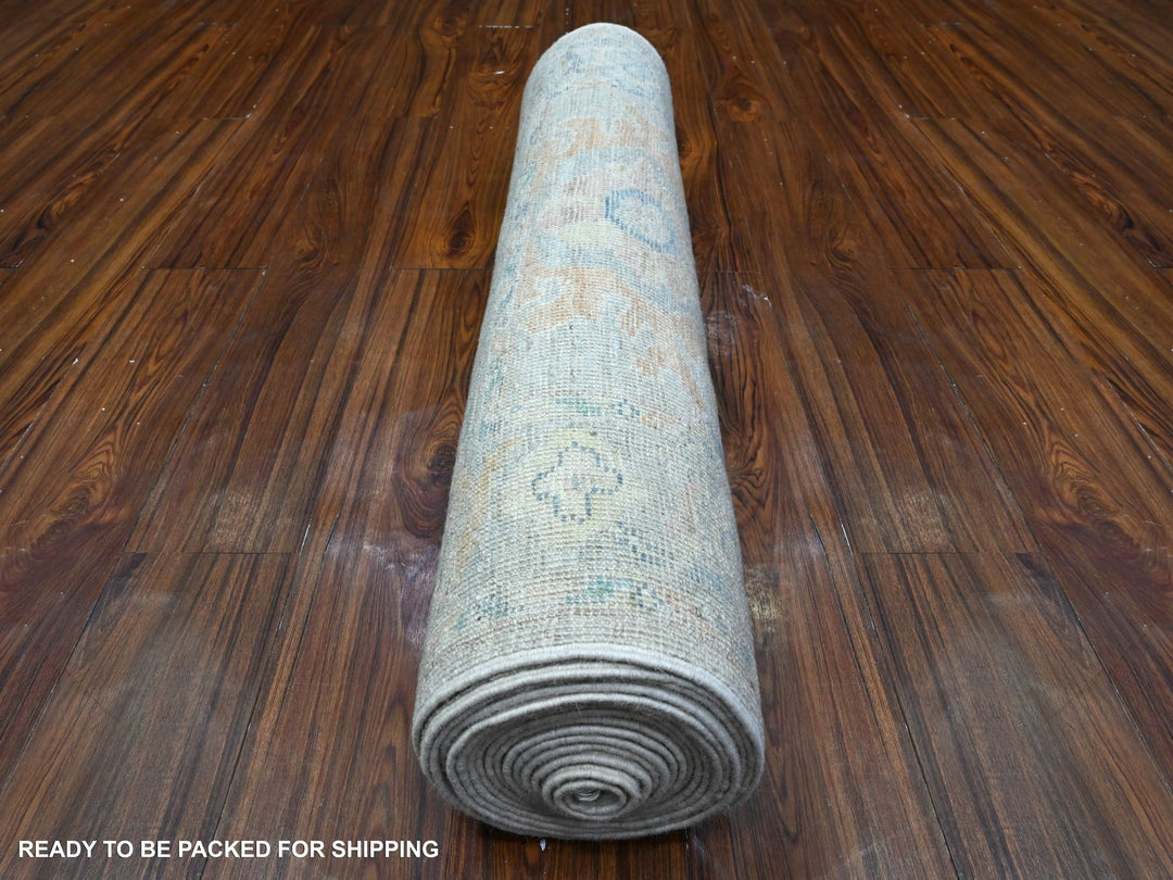 3'1" x 19'10" New Hand Knotted Grey Wool Runner Oriental Rug - MOA10289358