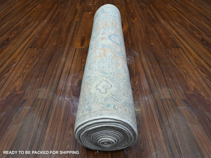 3'1" x 19'10" New Hand Knotted Grey Wool Runner Oriental Rug - MOA10289358