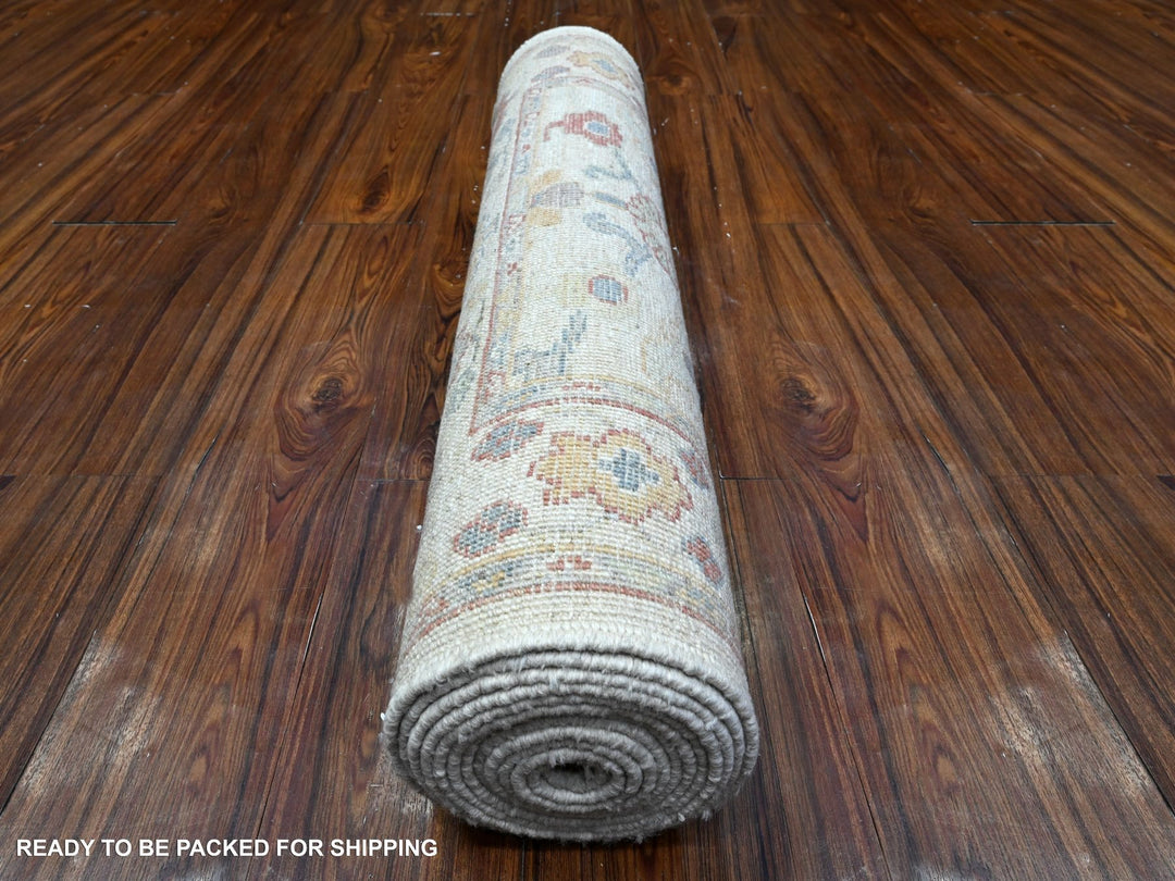 3'0" x 13'6" New Hand Knotted Ivory Wool Runner Oriental Rug - MOA10289360