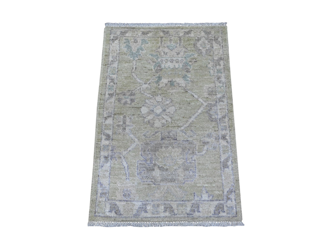 1'11" x 3'0" New Hand Knotted Green Wool Rectangle Oriental Rug - MOA10289363