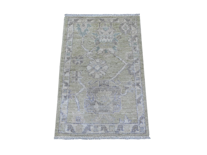 1'11" x 3'0" New Hand Knotted Green Wool Rectangle Oriental Rug - MOA10289363