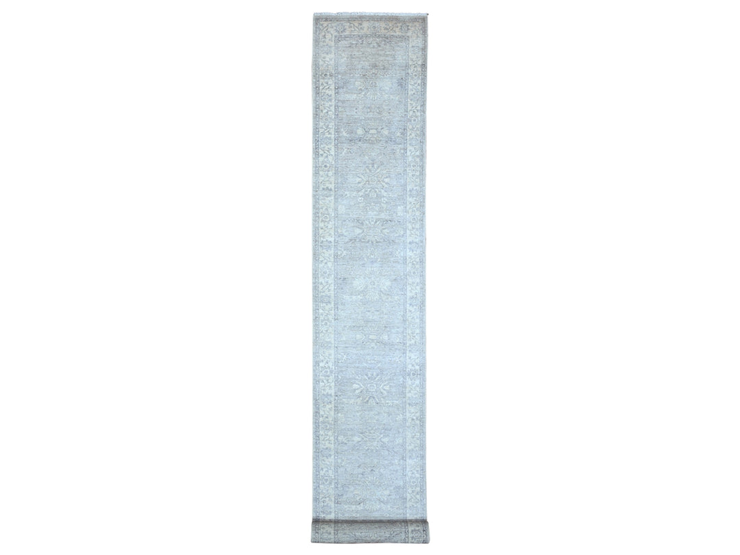 2'6" x 17'9" New Hand Knotted Grey Wool Runner Oriental Rug - MOA10289374