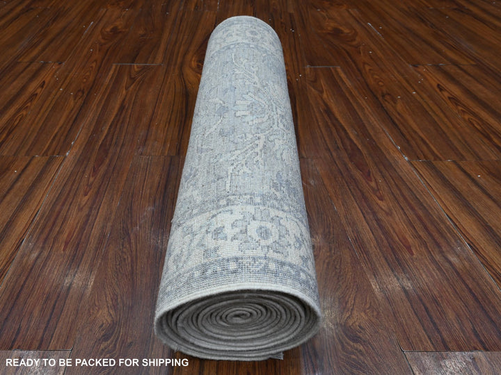 2'6" x 17'9" New Hand Knotted Grey Wool Runner Oriental Rug - MOA10289374