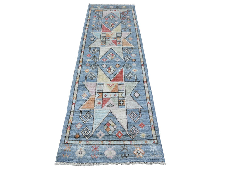 2'8" x 8'3" New Hand Knotted Blue Wool Runner Oriental Rug - MOA10289376