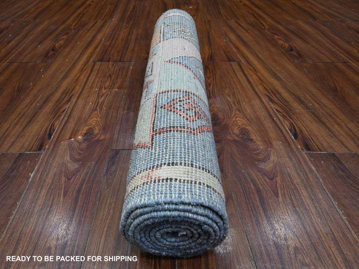 2'8" x 8'3" New Hand Knotted Blue Wool Runner Oriental Rug - MOA10289376