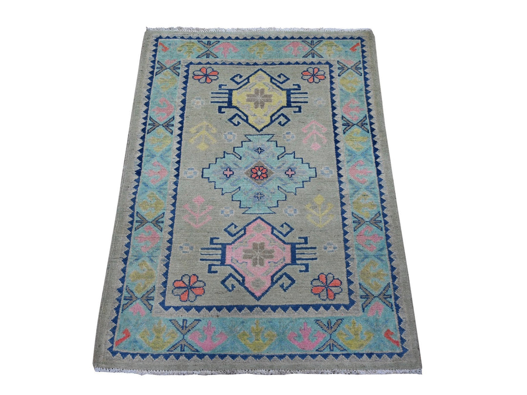 2'10" x 4'0" New Hand Knotted Grey Wool Rectangle Oriental Rug - MOA10289400