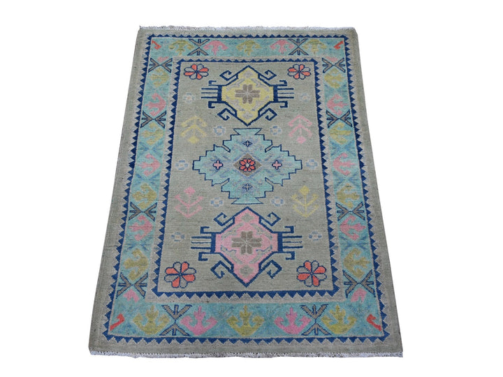 2'10" x 4'0" New Hand Knotted Grey Wool Rectangle Oriental Rug - MOA10289400