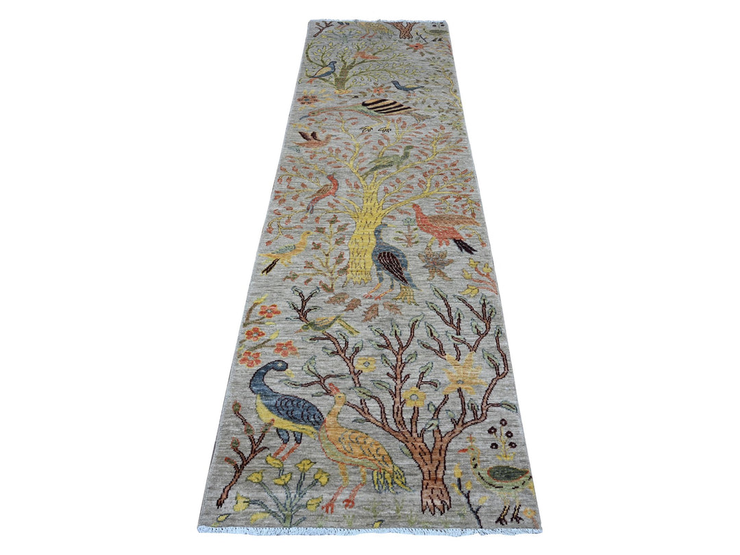 2'9" x 9'8" New Hand Knotted Grey Wool Runner Oriental Rug - MOA10289413