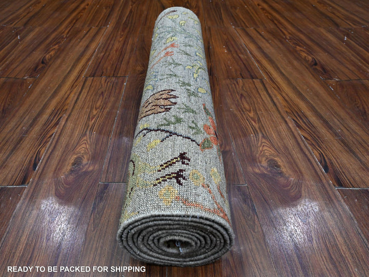 2'9" x 9'8" New Hand Knotted Grey Wool Runner Oriental Rug - MOA10289413