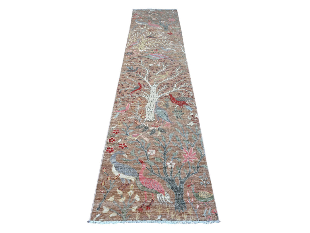 2'7" x 11'9" New Hand Knotted Brown Wool Runner Oriental Rug - MOA10289416