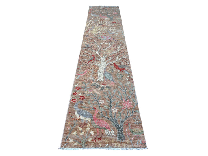 2'7" x 11'9" New Hand Knotted Brown Wool Runner Oriental Rug - MOA10289416