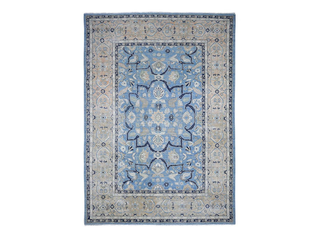 8'7" x 12'2" New Hand Knotted Blue Wool Rectangle Oriental Rug - MOA10289423