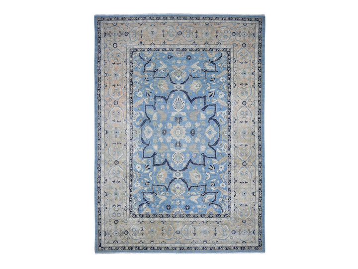 8'7" x 12'2" New Hand Knotted Blue Wool Rectangle Oriental Rug - MOA10289423