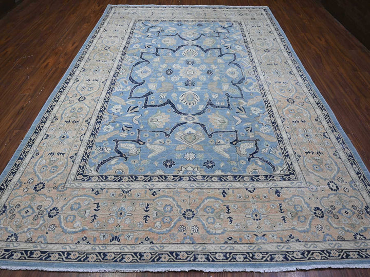 8'7" x 12'2" New Hand Knotted Blue Wool Rectangle Oriental Rug - MOA10289423