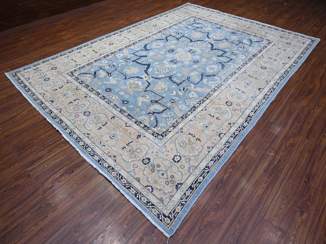 8'7" x 12'2" New Hand Knotted Blue Wool Rectangle Oriental Rug - MOA10289423