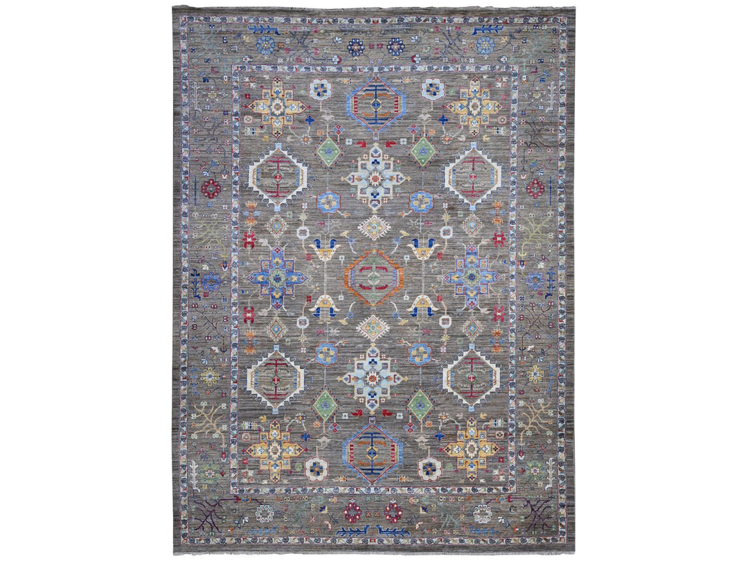 10'2" x 13'6" New Hand Knotted Grey Wool Rectangle Oriental Rug - MOA10289425