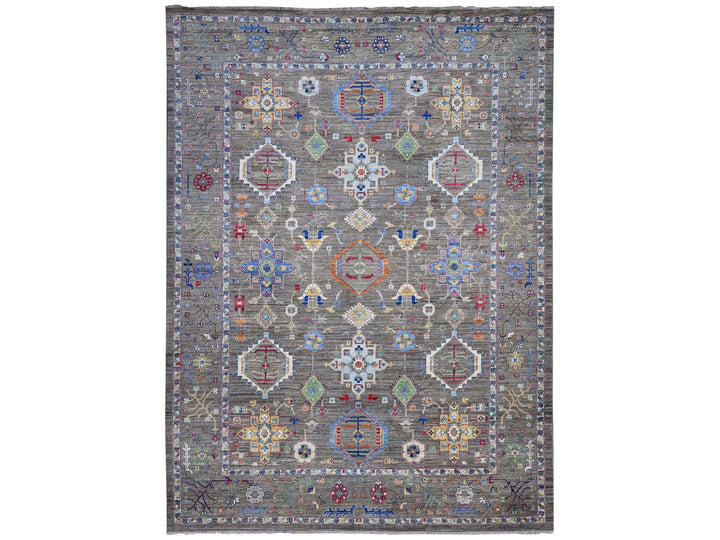 10'2" x 13'6" New Hand Knotted Grey Wool Rectangle Oriental Rug - MOA10289425