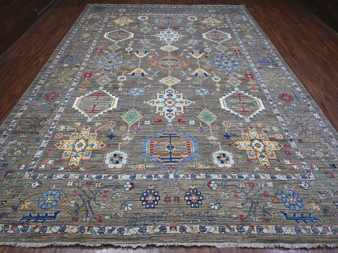 10'2" x 13'6" New Hand Knotted Grey Wool Rectangle Oriental Rug - MOA10289425