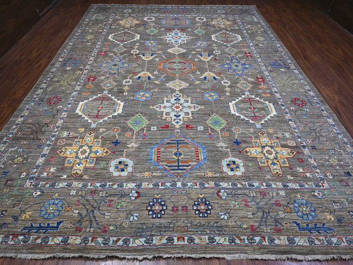 10'2" x 13'6" New Hand Knotted Grey Wool Rectangle Oriental Rug - MOA10289425