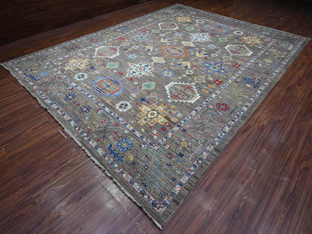 10'2" x 13'6" New Hand Knotted Grey Wool Rectangle Oriental Rug - MOA10289425