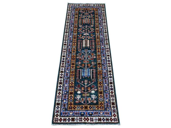 1'11" x 5'8" New Hand Knotted Green Wool Runner Oriental Rug - MOA10289437