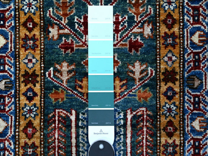 1'11" x 5'9" New Hand Knotted Green Wool Runner Oriental Rug - MOA10289441