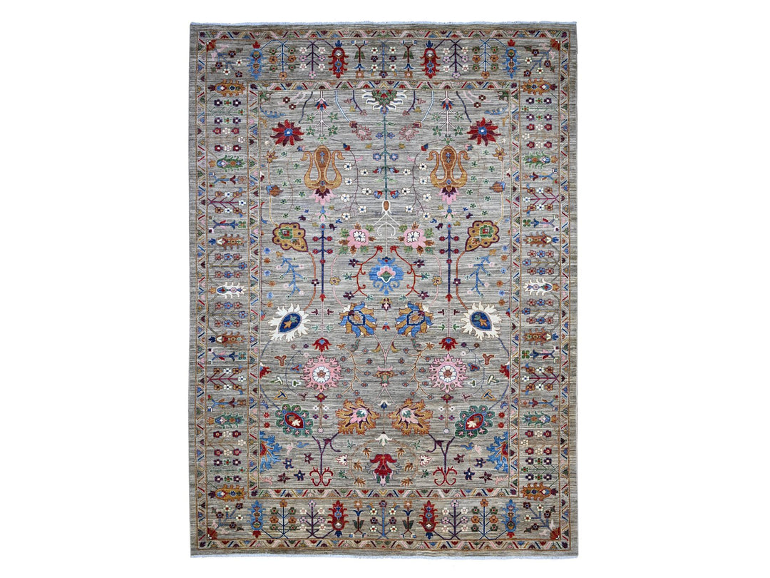 10'0" x 13'8" New Hand Knotted Grey Wool Rectangle Oriental Rug - MOA10289447