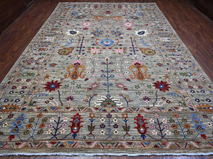10'0" x 13'8" New Hand Knotted Grey Wool Rectangle Oriental Rug - MOA10289447
